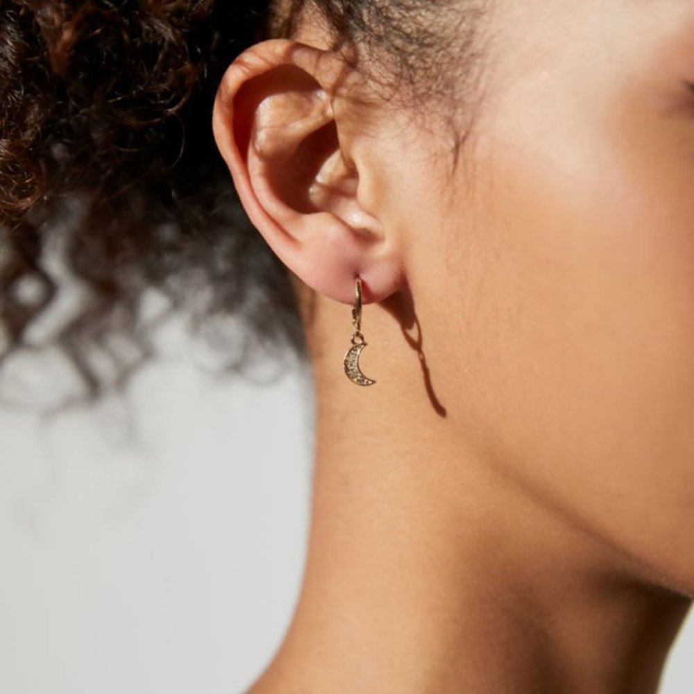 Moon with Diamond Drop Earrings - Picture 3 of 8